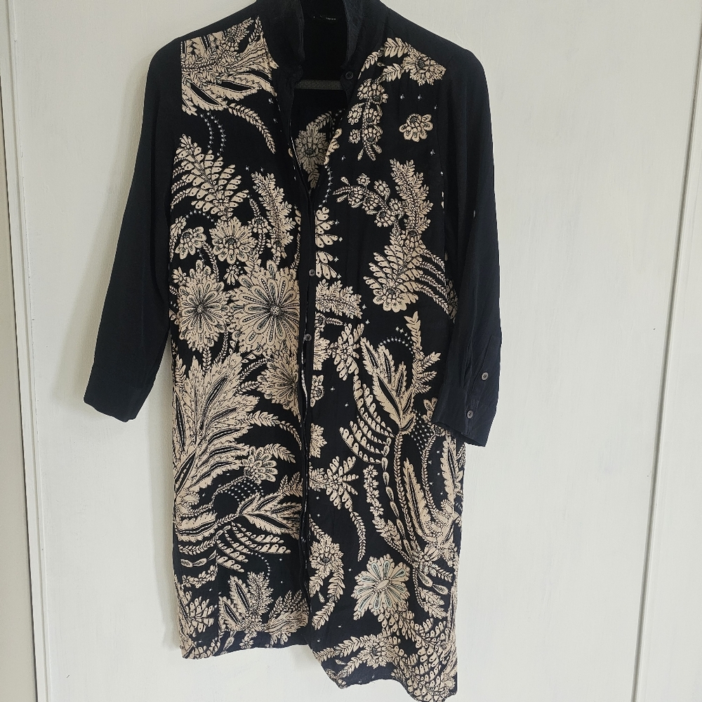 Black Mini Dress with Cream Botanical Print